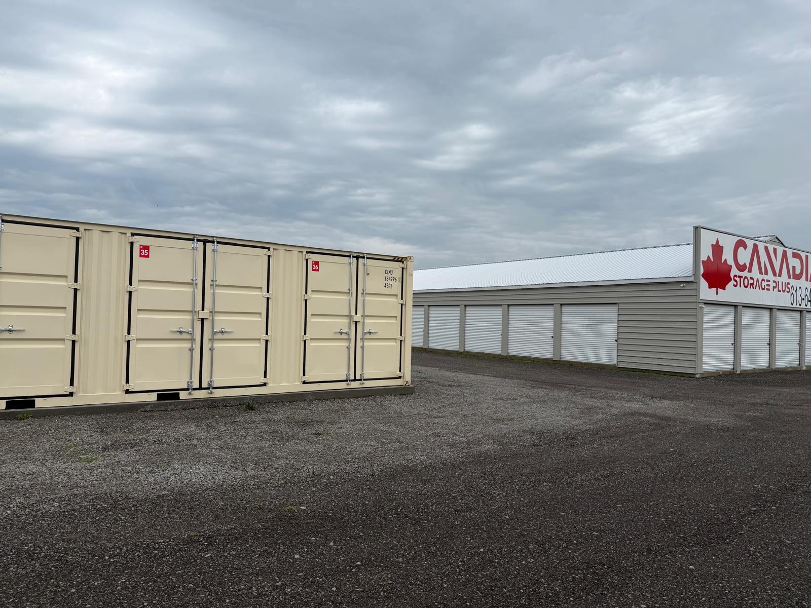 Rows of secure storage units at Canadian Storage Plus in Brockville Ontario